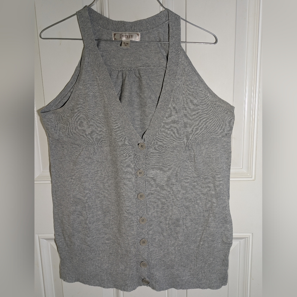 Decree Vintage Knit Halter Sweater Vest Button Front Grey XL
